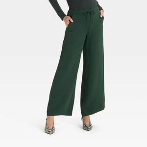 A New Day Green Wide Leg Pants Size M Drawstring Waist Casual Lounge